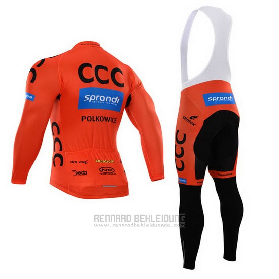 2015 Fahrradbekleidung CCC Shwarz und Orange Trikot Langarm und Tragerhose